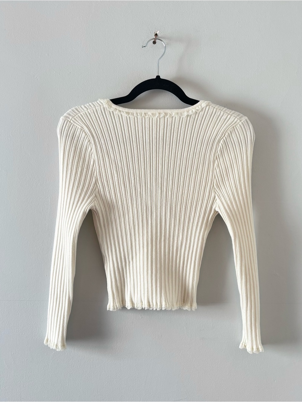 For Love & Lemons Lena Cardigan Sweater Cream Cropped Ribbed Knit - Picture 6 of 6